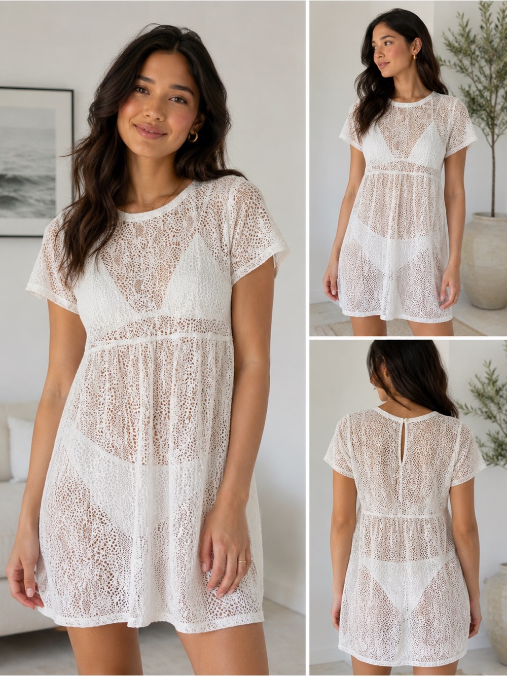 Little Moon Aritzia NWOT White Lace Sheer Cover Up Dress Size XS